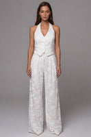 Load image into Gallery viewer, Ivory Halter Single Breasted 2 Piece Lace Floral Business Suits