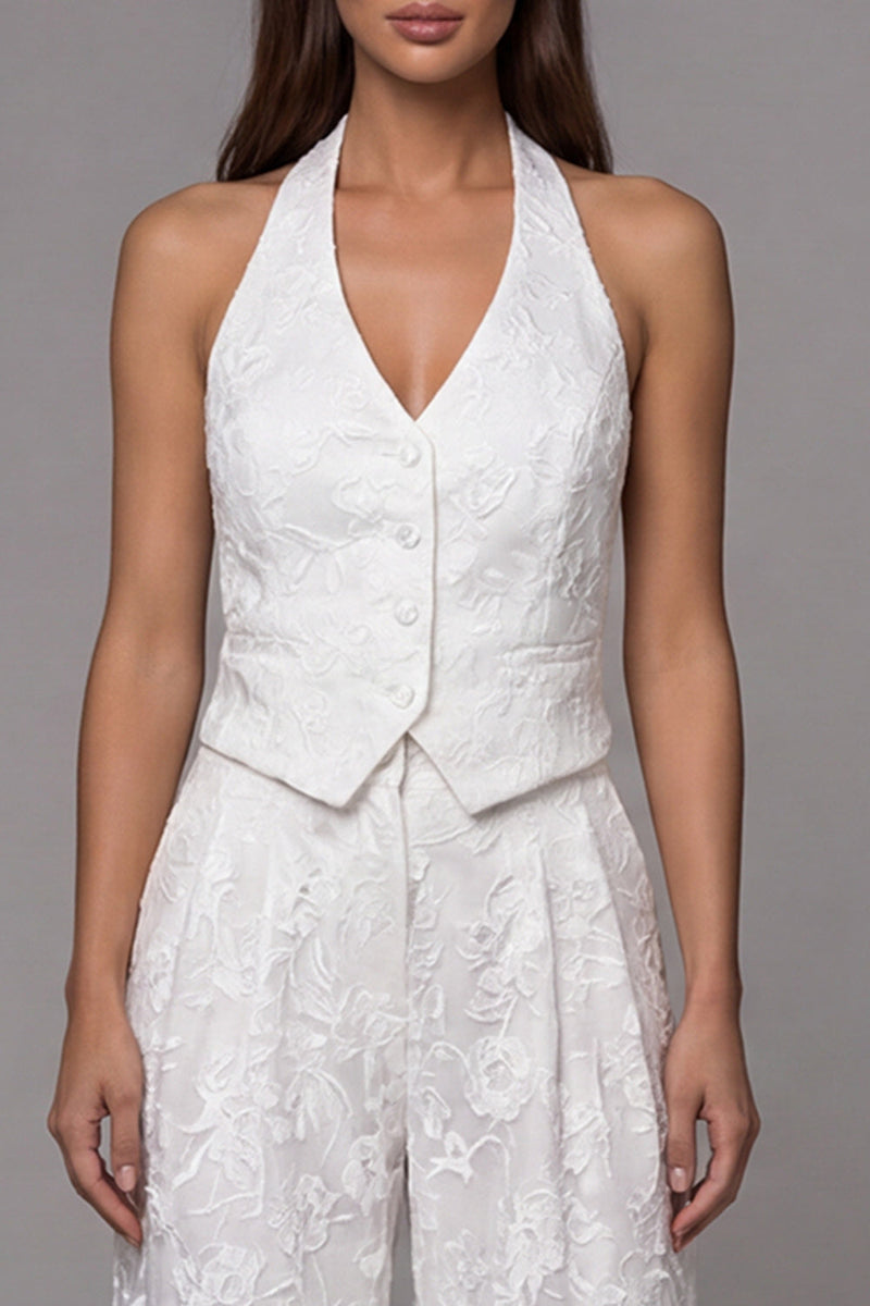 Load image into Gallery viewer, Ivory Halter Single Breasted 2 Piece Lace Floral Business Suits