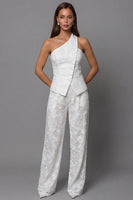 Load image into Gallery viewer, Single Breasted Lace One Shoulder 2 Piece Ivory Floral Business Suits