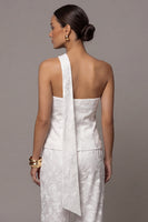 Load image into Gallery viewer, Single Breasted Lace One Shoulder 2 Piece Ivory Floral Business Suits