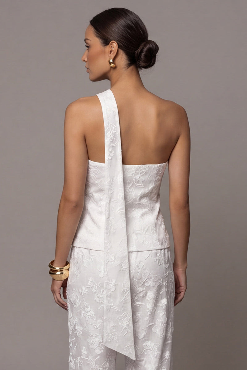 Load image into Gallery viewer, Single Breasted Lace One Shoulder 2 Piece Ivory Floral Business Suits