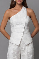 Load image into Gallery viewer, Single Breasted Lace One Shoulder 2 Piece Ivory Floral Business Suits