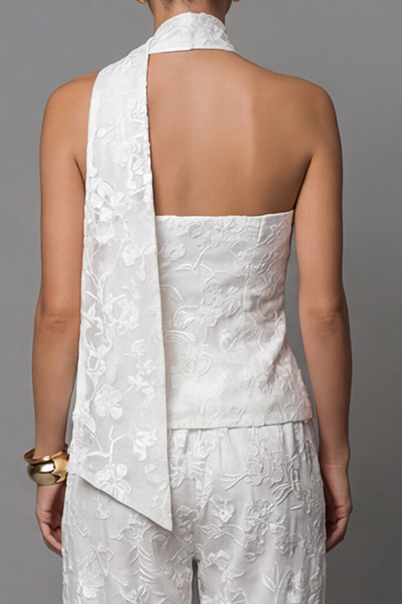 Load image into Gallery viewer, Single Breasted Lace One Shoulder 2 Piece Ivory Floral Business Suits