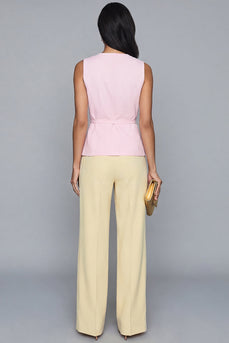 2 Piece Pink and Butter Yellow Shawl Lapel Business Suits with Sash