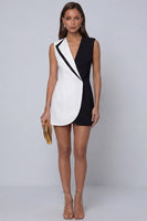 Load image into Gallery viewer, Black and White Shawl Lapel Slim Fit Work Dress