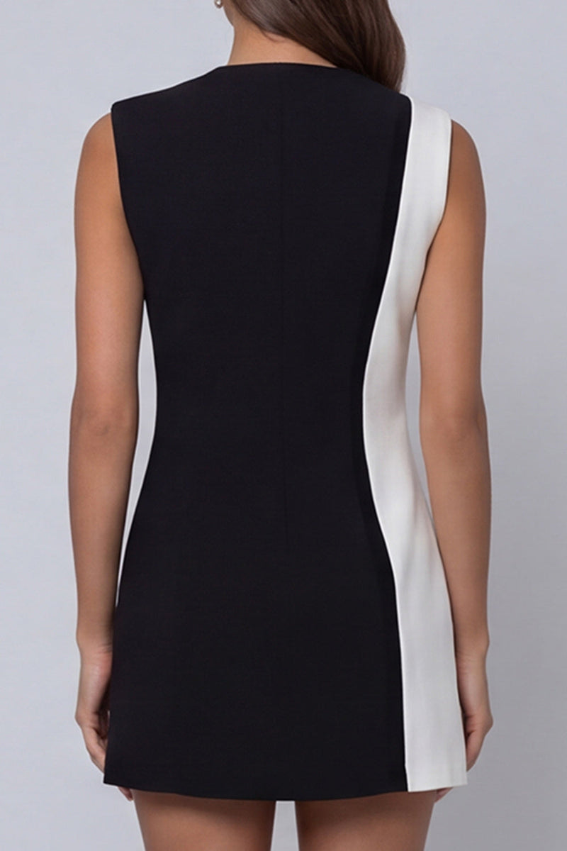 Load image into Gallery viewer, Black and White Shawl Lapel Slim Fit Work Dress