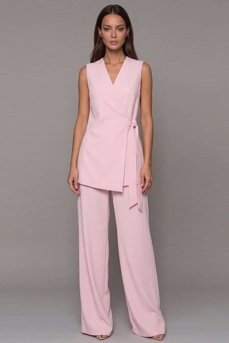 Load image into Gallery viewer, Shawl Lapel Pink 2 Piece Wide Leg Business Suits with Sash