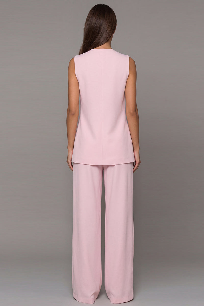 Load image into Gallery viewer, Shawl Lapel Pink 2 Piece Wide Leg Business Suits with Sash