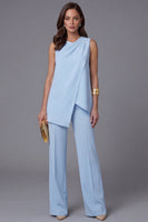 Load image into Gallery viewer, 2 Piece Sky Blue Asymmetrical Hem Business Suits