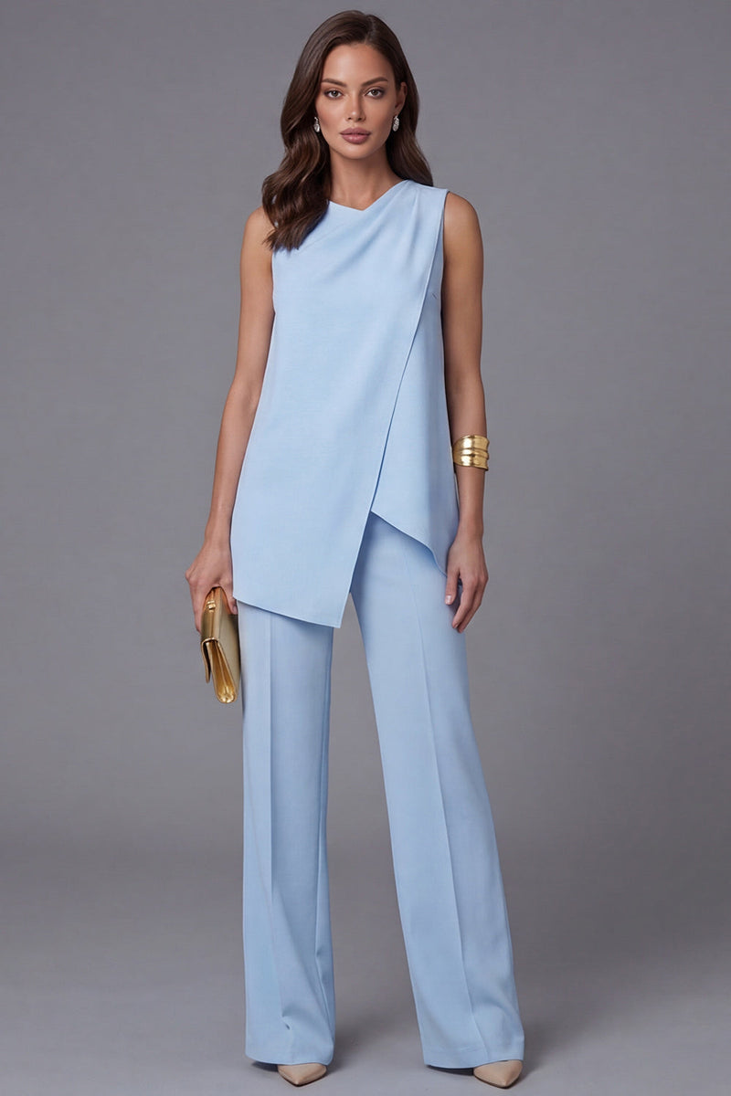 Load image into Gallery viewer, 2 Piece Sky Blue Asymmetrical Hem Business Suits