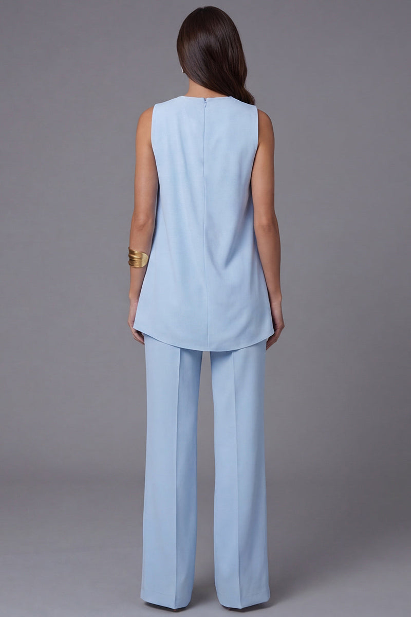 Load image into Gallery viewer, 2 Piece Sky Blue Asymmetrical Hem Business Suits