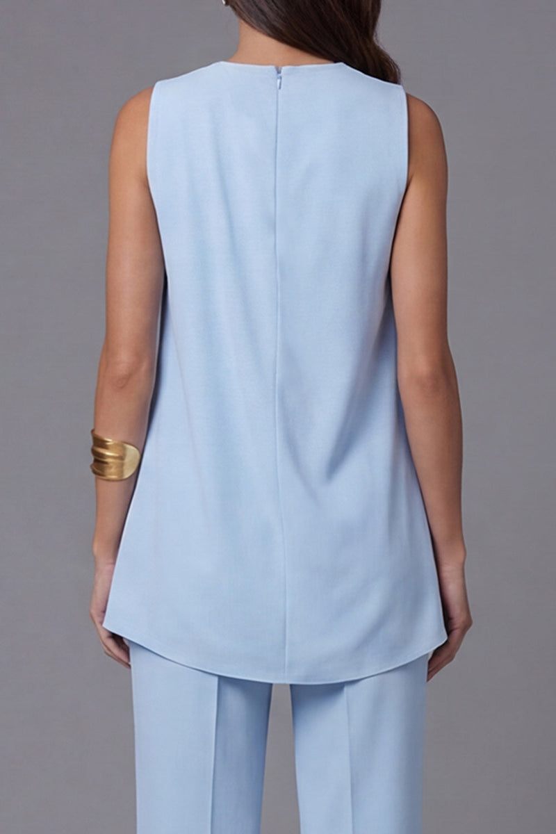 Load image into Gallery viewer, 2 Piece Sky Blue Asymmetrical Hem Business Suits