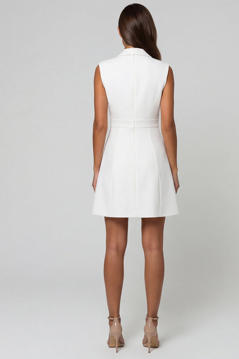 Load image into Gallery viewer, Single Breasted Notched Lapel Short White Slim Fit Blazer Dress