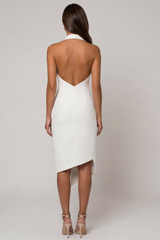 Double Breasted Backless Midi Halter White Slim Fit Blazer Dress