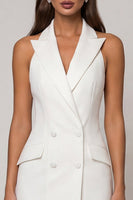 Load image into Gallery viewer, Double Breasted Backless Midi Halter White Slim Fit Blazer Dress