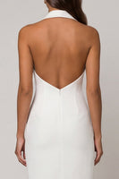 Load image into Gallery viewer, Double Breasted Backless Midi Halter White Slim Fit Blazer Dress