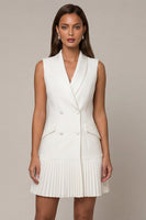 Load image into Gallery viewer, Double Breasted Shawl Lapel White Blazer Dress with Pleats