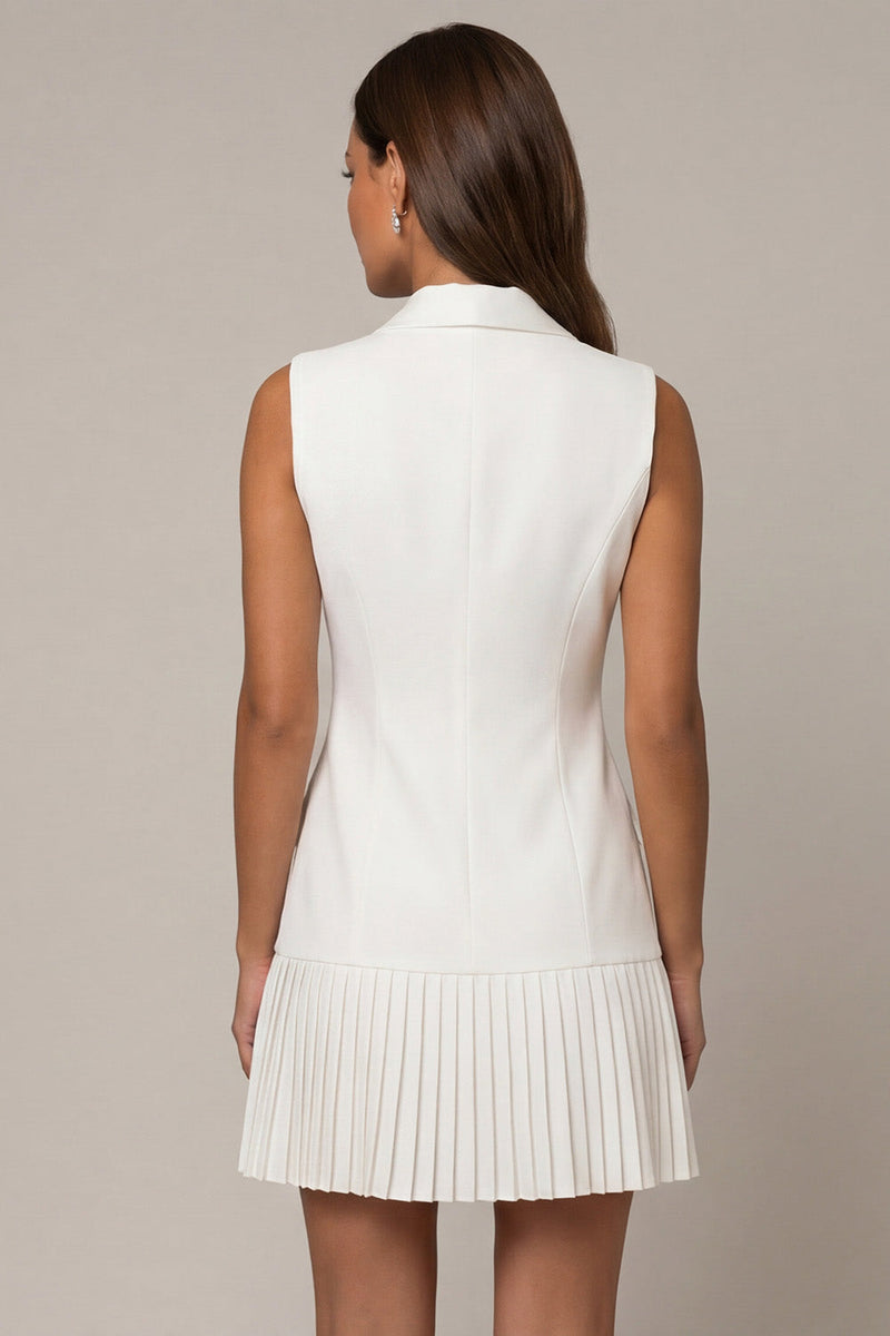 Load image into Gallery viewer, Double Breasted Shawl Lapel White Blazer Dress with Pleats
