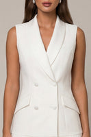 Load image into Gallery viewer, Double Breasted Shawl Lapel White Blazer Dress with Pleats