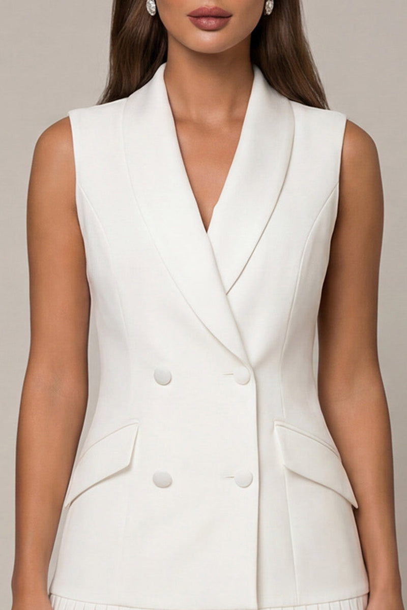 Load image into Gallery viewer, Double Breasted Shawl Lapel White Blazer Dress with Pleats