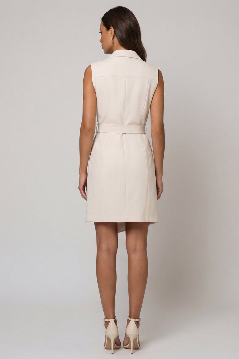 Load image into Gallery viewer, Double Breasted Ivory Peak Lapel Short Slim Fit Blazer Dress with Belt