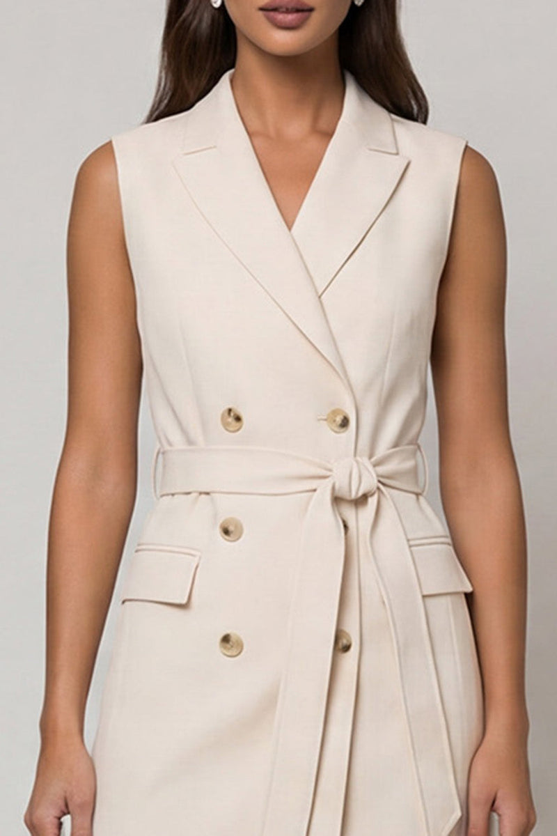 Load image into Gallery viewer, Double Breasted Ivory Peak Lapel Short Slim Fit Blazer Dress with Belt