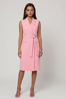 Load image into Gallery viewer, Midi Pink Shawl Lapel Work Dress with Belt