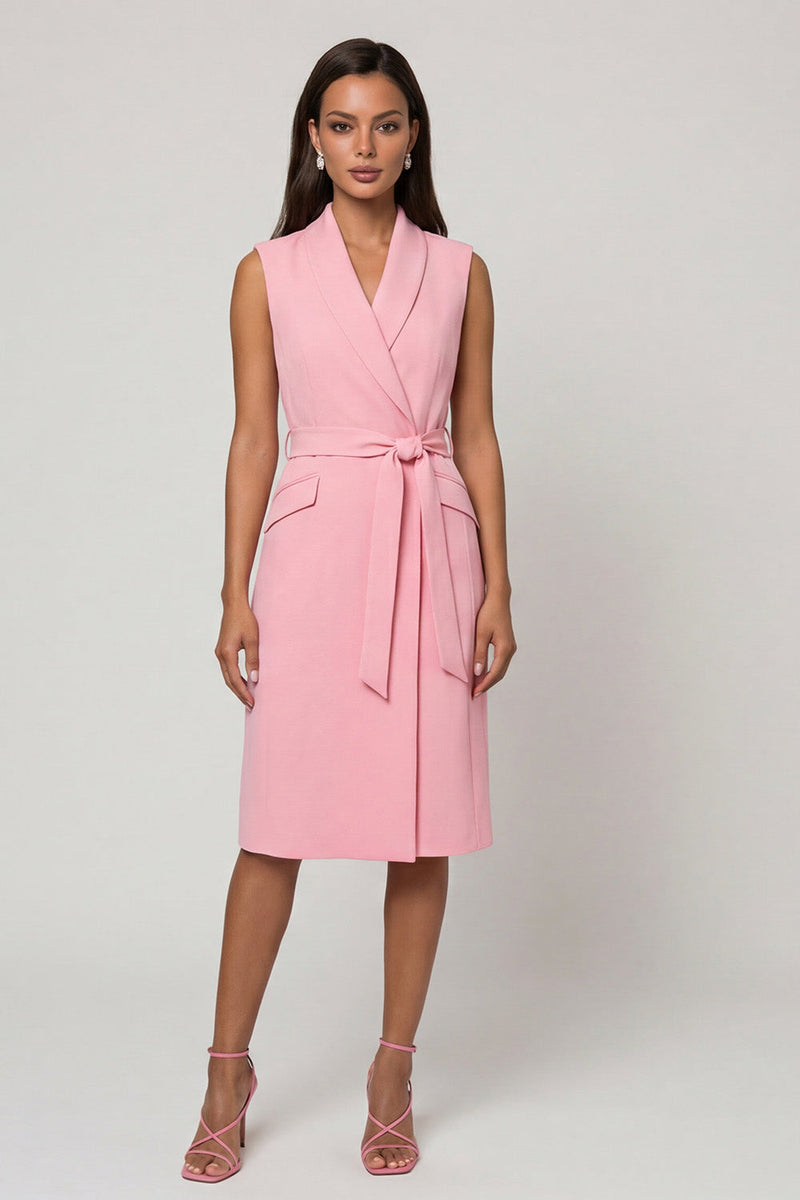 Load image into Gallery viewer, Midi Pink Shawl Lapel Work Dress with Belt