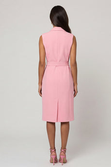 Midi Pink Shawl Lapel Work Dress with Belt