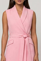 Load image into Gallery viewer, Midi Pink Shawl Lapel Work Dress with Belt