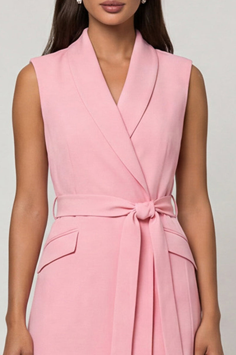 Load image into Gallery viewer, Midi Pink Shawl Lapel Work Dress with Belt