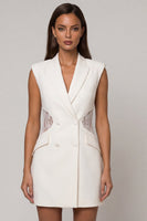 Load image into Gallery viewer, Double Breasted Peak Lapel Short White Slim Fit Blazer Dress with Lace