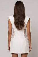 Load image into Gallery viewer, Double Breasted Peak Lapel Short White Slim Fit Blazer Dress with Lace