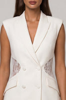 Load image into Gallery viewer, Double Breasted Peak Lapel Short White Slim Fit Blazer Dress with Lace