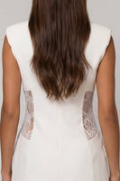 Load image into Gallery viewer, Double Breasted Peak Lapel Short White Slim Fit Blazer Dress with Lace