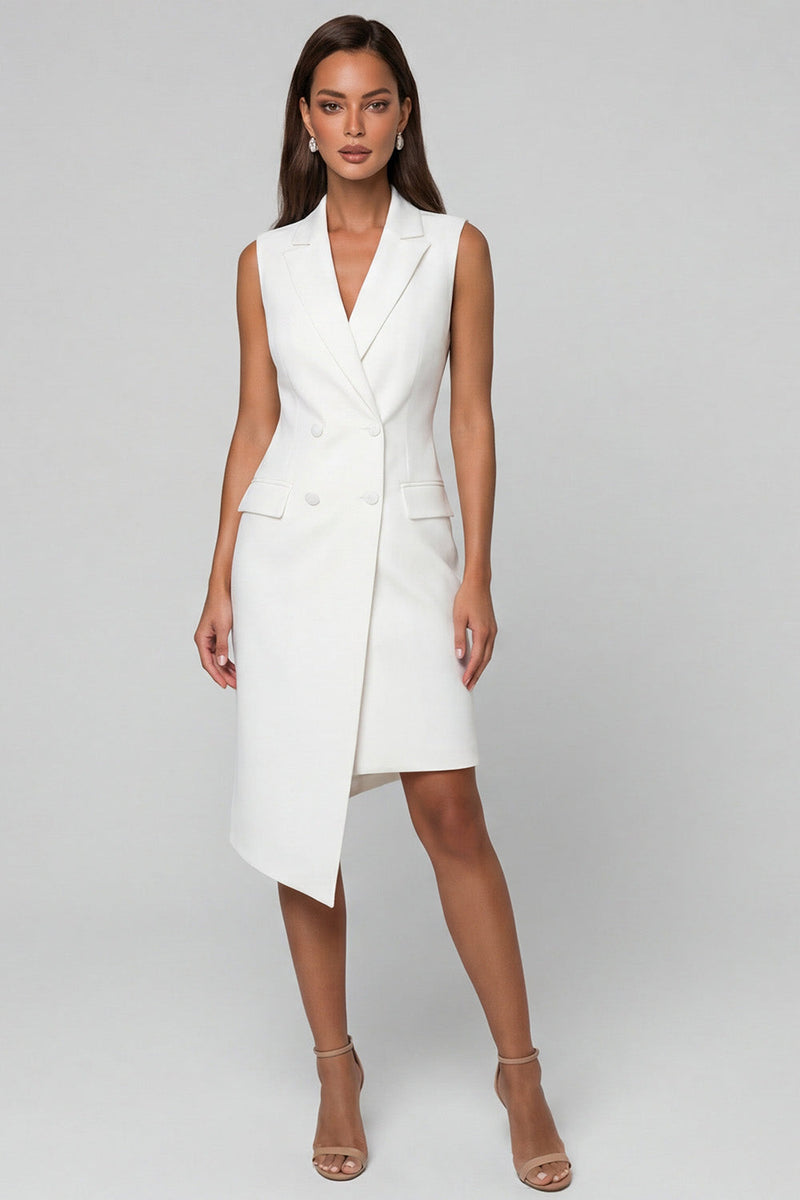 Load image into Gallery viewer, Notched Lapel Midi Double Breasted White Slim Fit Blazer Dress