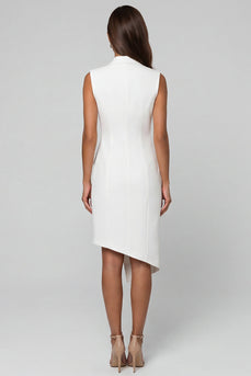 Notched Lapel Midi Double Breasted White Slim Fit Blazer Dress