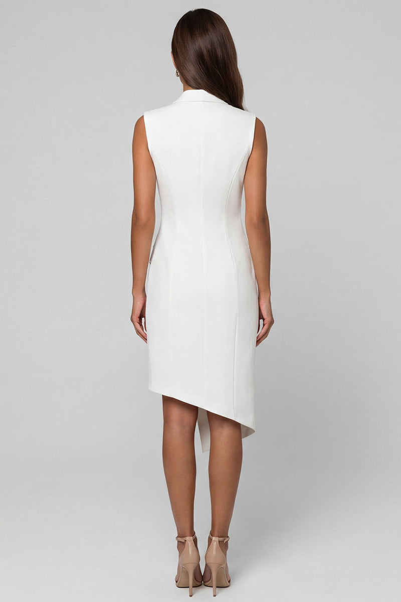 Load image into Gallery viewer, Notched Lapel Midi Double Breasted White Slim Fit Blazer Dress