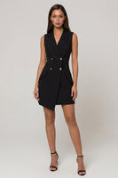 Load image into Gallery viewer, Black Notched Lapel Slim Fit Double Breasted Short Blazer Dress