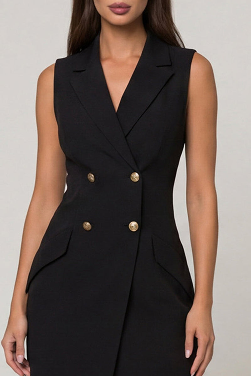 Load image into Gallery viewer, Black Notched Lapel Slim Fit Double Breasted Short Blazer Dress