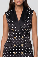 Load image into Gallery viewer, Black and White Polka Dots Peak Lapel Double Breasted Slim Fit Short Blazer Dress