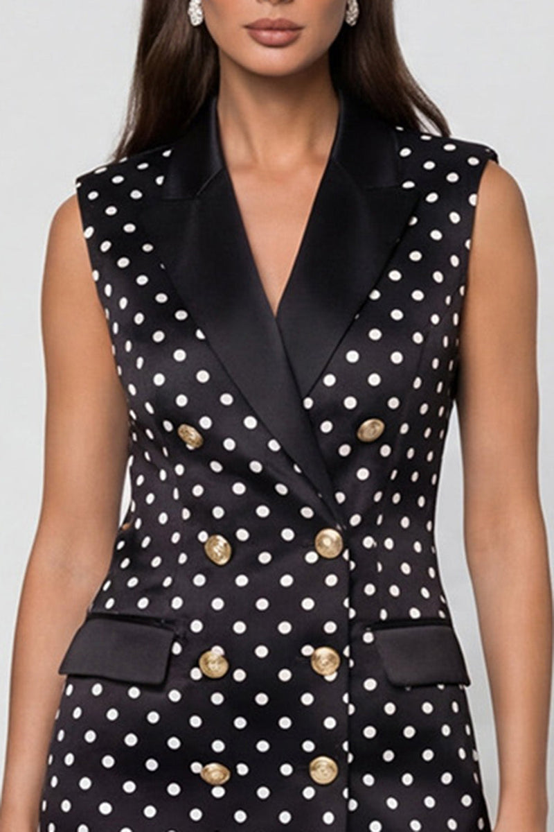 Load image into Gallery viewer, Black and White Polka Dots Peak Lapel Double Breasted Slim Fit Short Blazer Dress