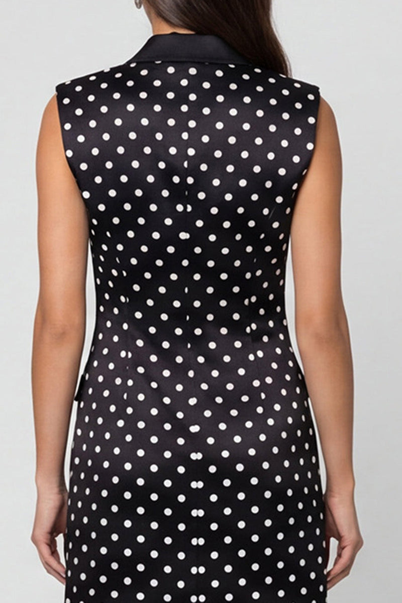 Load image into Gallery viewer, Black and White Polka Dots Peak Lapel Double Breasted Slim Fit Short Blazer Dress