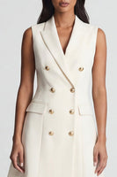 Load image into Gallery viewer, Simple Peak Lapel Double Breasted Ivory Short Blazer Dress