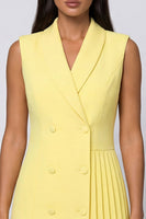 Load image into Gallery viewer, Butter Yellow Double Breasted Shawl Lapel Short Blazer Dress with Pleats