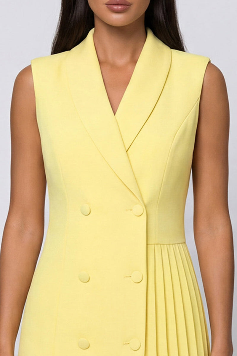 Load image into Gallery viewer, Butter Yellow Double Breasted Shawl Lapel Short Blazer Dress with Pleats