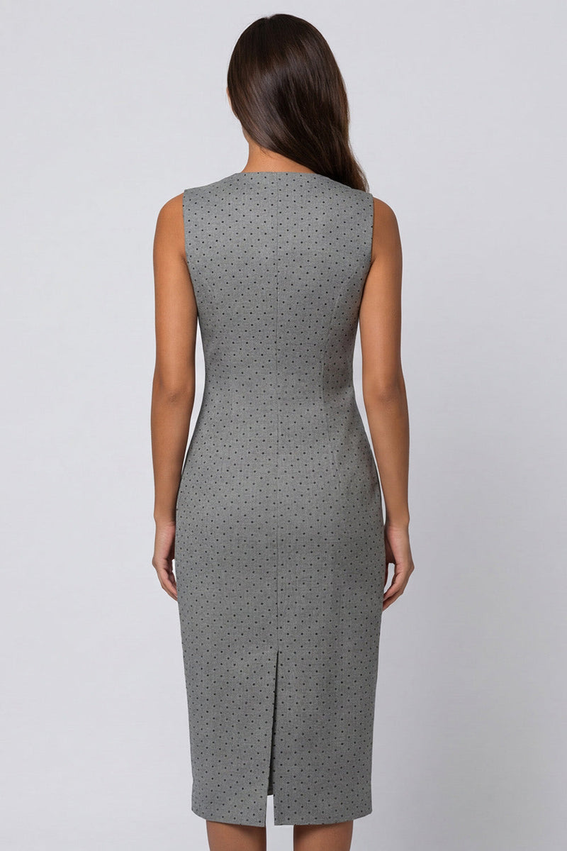 Load image into Gallery viewer, Polka Dots Grey Double Breasted Shawl Lapel Slim Fit Blazer Dress with Slit