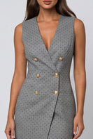 Load image into Gallery viewer, Polka Dots Grey Double Breasted Shawl Lapel Slim Fit Blazer Dress with Slit