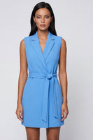 Load image into Gallery viewer, Notched Lapel Blue Slim Fit Blazer Dress with Belt