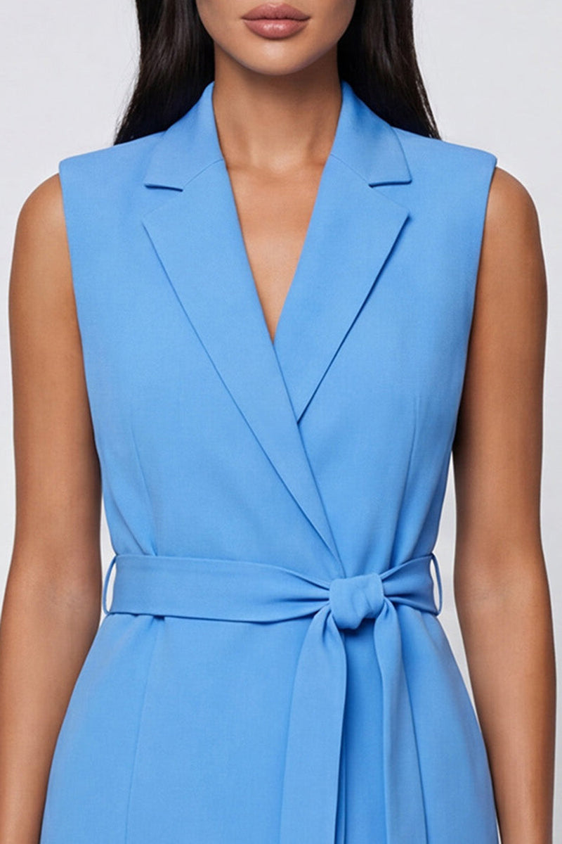 Load image into Gallery viewer, Notched Lapel Blue Slim Fit Blazer Dress with Belt